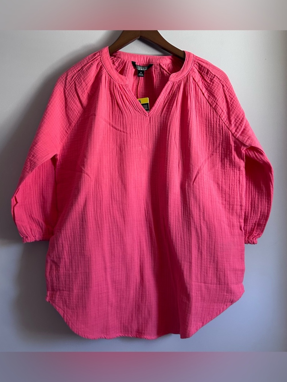 NWTs Nicole Miller Coral Cotton Gauze Notch V-Neck Blouse Size Small